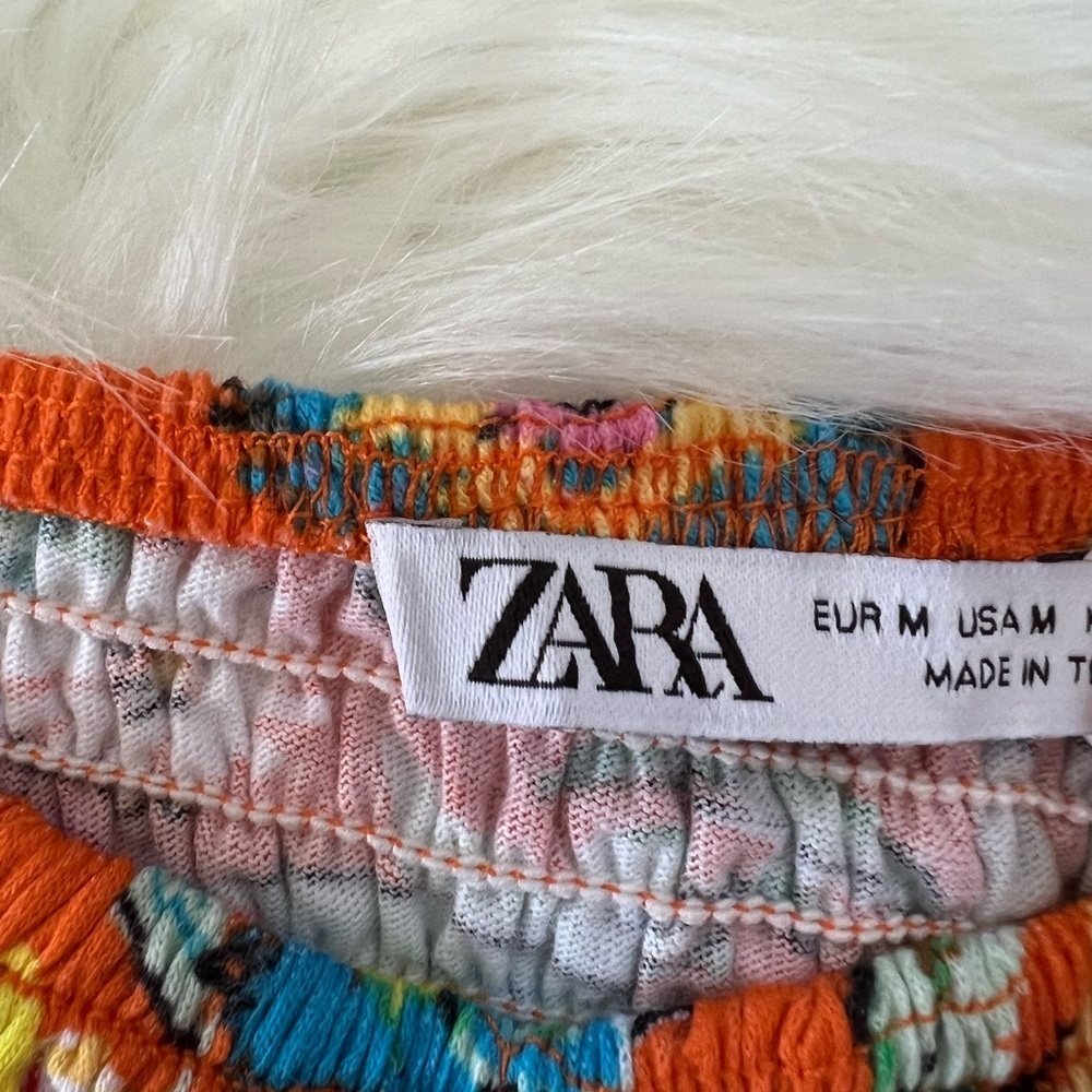 Zara | NWT ๐ Orange Floral Smocked Puff Sleeve Crop Top Medium - Picture 5 of 5